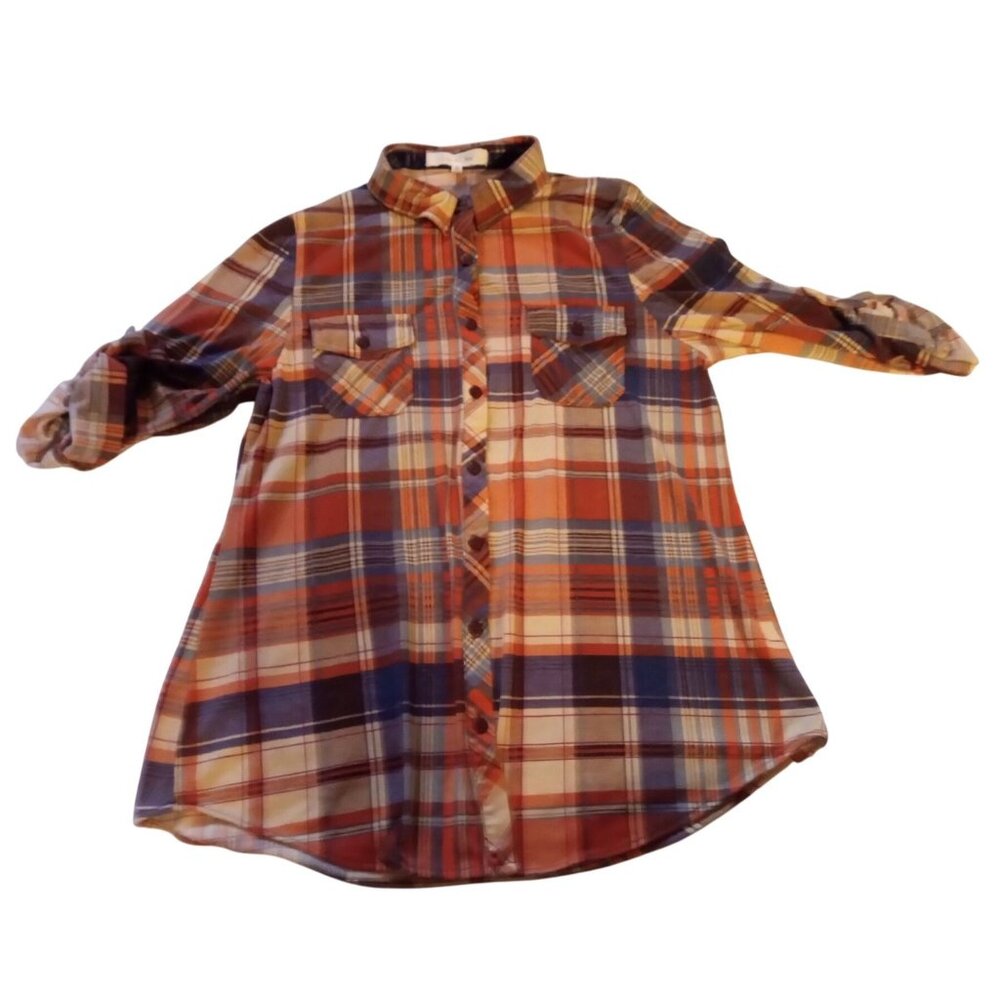 Shirt Button Up Eden & Olivia Women Plaid Flannel Size Medium Pockets Trucker